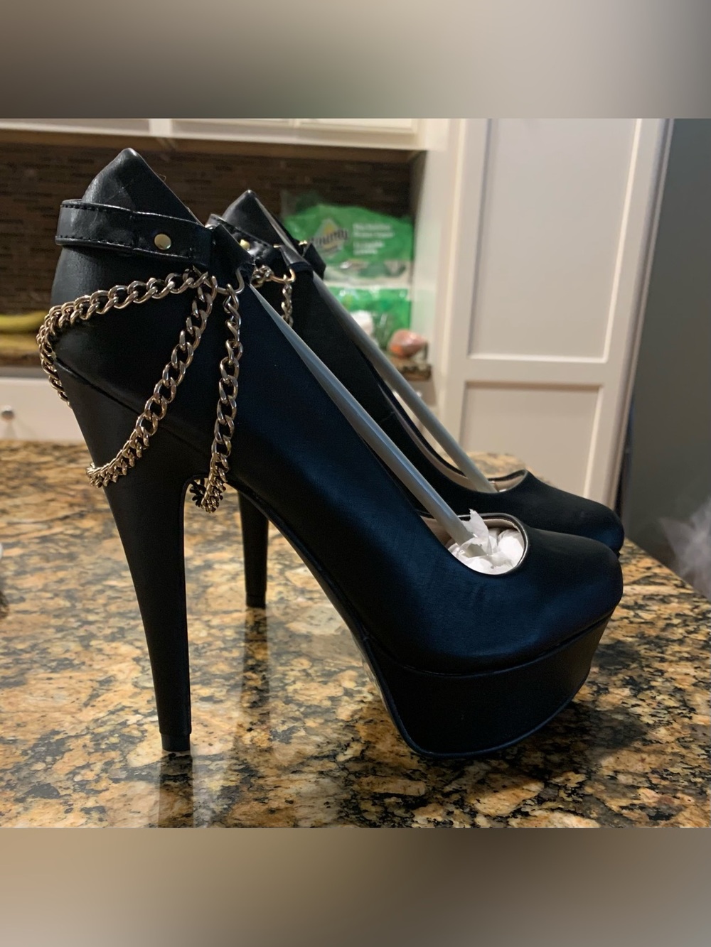 Stylish Black Platform High Heels with Chain Accent